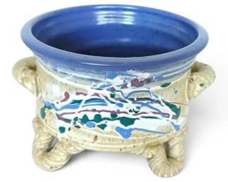 Studio Art Pottery Footed Bowl With Color Splash Design Signed