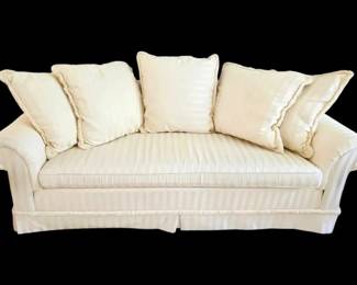 Vintage Norman Miller Son Cream Colored Striped Upholstered Sofa