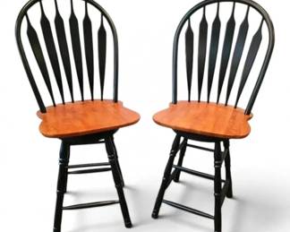 Windsor Style Swivel Barstool Chairs Pair