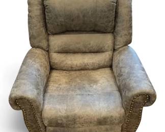 Gray Power Recliner With Studded Arm Detail