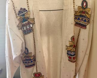 Embroidered light-colored Christmas sweater and women's fashion accessories | Wildflower Lane Estate Sales | Sugar Land, TX