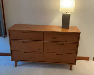 Lot 4: MCM Walker Edison Wood Dresser, Lamp.