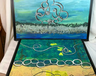 Lot 52: Two Larger Box Framed Mixed Media Wall Art By Anne Schneider