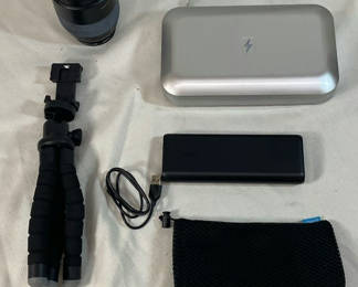 Lot 75: Canon Camera Lens, PhoneSoap UV Sanitizer, Anker Power Bank, and Mini Tripod