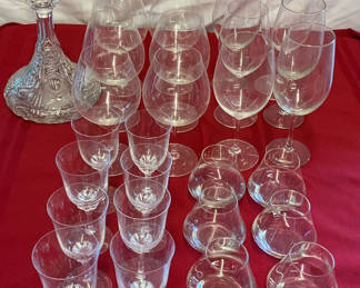 Lot 21: Glass Decanter and Assorted Stemware Set