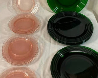 Lot 68: Assorted Depression pink and Green Glass Plates