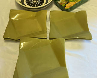 Lot 18: Olive Green Pier 1 Dishware, Hand painted Mexican Pottery