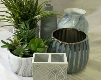 Lot 26: Decorative Vases, Planters, and Faux Plants