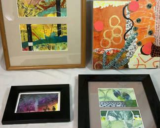 Lot 49: 3 Mixed Media Wall Art By Anne Schneider. 1 small water color by KT