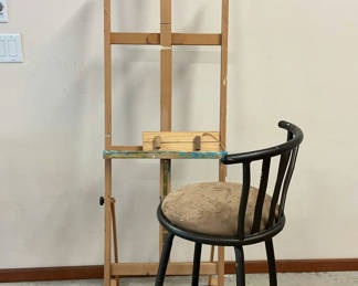 Lot 13: Wood Easel, Artist’s Stool