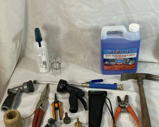 Lot 95: Assorted Garden Tools, Hoses, and Hand Tools