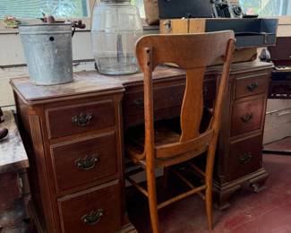 Vintage desk, butter churn