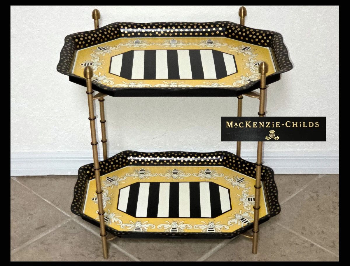 MacKenzie Childs Queen Bee Double Tray Cart