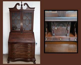 Mahogany Drop Front Serpentine Desk with Hutch