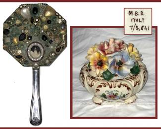 Vintage Hand Mirror and Capodimonte Syle Lidded Box