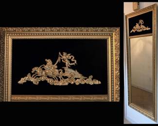 Tall Elegant Mirror Showing Close Up; Cherub on Chariot w/horses 