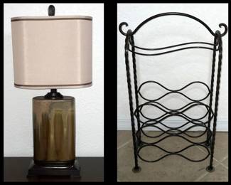 Modernist Lamp and Metal Wine Rack
