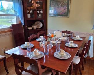 Dining table and Amish corner hutch