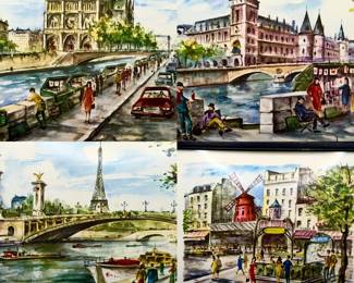 (4) MCM Arno Watercolor Prints Of Paris