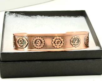 Copper Cuff Bracelet With Chakra Symbols