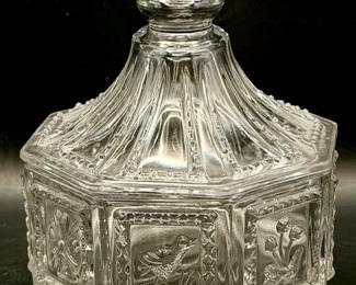 Vintage Covered Candy Dish With Birds & Fruit Motif