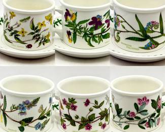 (6) Portmeirion Botanic Garden Drum Teacups & Saucers