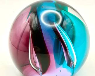 Signed & Numbered vintage Caithness "Scimitar" art glass paperweight from Scotland