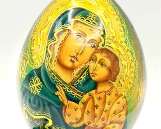 hand-painted Russian Orthodox wooden Easter egg Madonna & Child