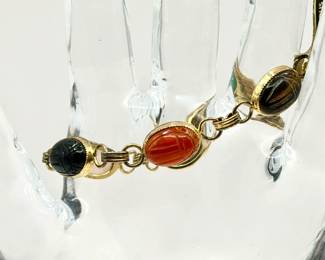 Vintage Scarab Bracelet With Semi Precious Stones