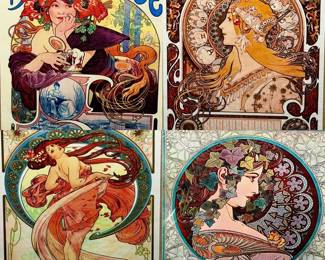(4) New Sealed Alphonse Mucha Art Nouveau Prints On Textured Paper