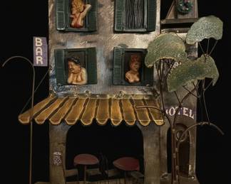 Vintage Metal Wall Sculpture of a Brothel Facade second image