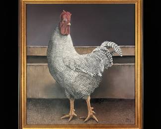 Barred Plymouth Rock Rooster Oil Painting C