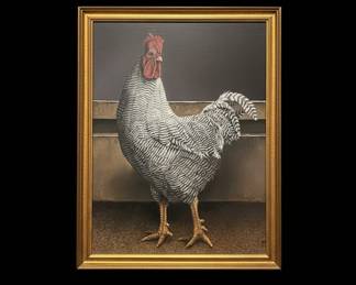 Barred Plymouth Rock Rooster Oil Painting