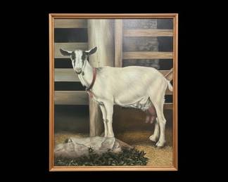 Original Oil Painting of a Dairy Goat, Signed B fifth image