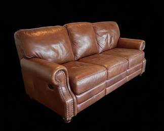 Traditional Leather ChesterfieldStyle Sofa with Nailhead Trim second image