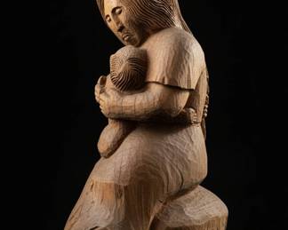 HandCarved Wooden Mother and Child Sculpture