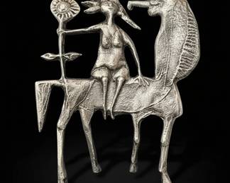 Don Drumm Aluminum Sculpture of Rider with Sunflower
