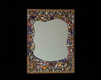 Handmade Mosaic Tile Wall Mirror with Ceramic Lizard Ornament second image