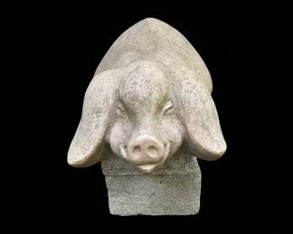 Cast Stone Pig Garden Statue B