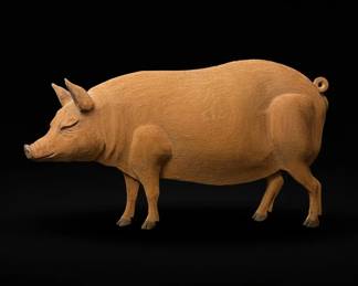 Folk Art HandCarved Wooden Pig Wall Plaque