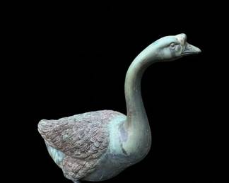 Vintage Patinated Bronze Goose Garden Sculpture second image