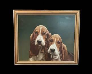 Original Oil Painting of Two Basset Hounds