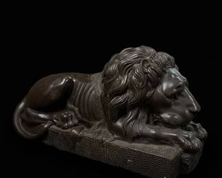 Large Patinated Bronze Recumbent Lion Sculpture, After Antonio Canova