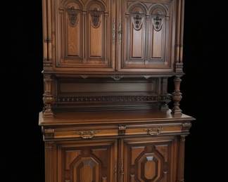 Antique French Henri II Style Walnut Buffet Deux Corps