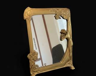 Vintage Art Nouveau Style Lady by the Lake Brass Table Mirror