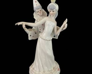 Vintage Porcelain Clown and Princess Dancing Figurine Music Box