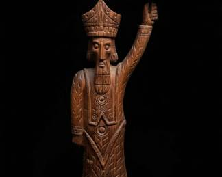 HandCarved Wooden Bishop Candlestick Holder third image