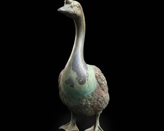 Vintage Cast Bronze Goose Garden Statue fourth image