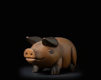 HandCarved Wooden Pig Figurine E fifth image