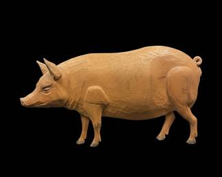 HandCarved Wooden Pig Wall Plaque